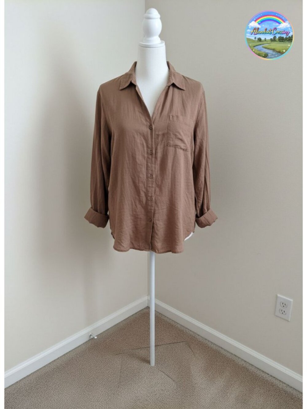 Women's Cotton Linen Textured Button Down Shirt Long Sleeve Collared Blouse